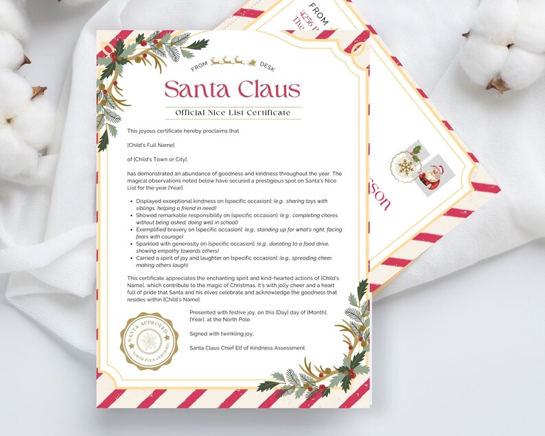 EDITABLE BUNDLE Approved Letter From Santa Envelope File + Nice List ...
