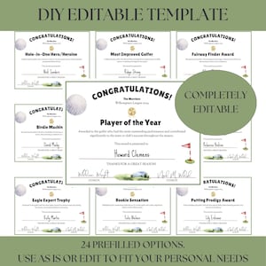 Golf-Award-Urkunde, Golfer-Spielzeremonie, Golf-Sporturkunde, Bankett-Printables zum Saisonende, bearbeitbare Canva-Vorlage