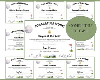 Editable Golf Award Certificate: End of Season Banquet (Canva Template)