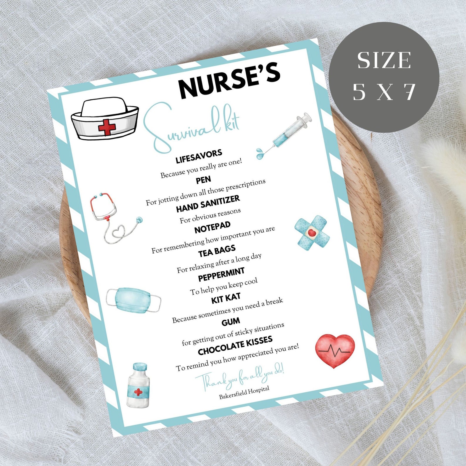 Nurse Survival Kit Printable, Nurses Week Thank You, Gift Basket Idea ...