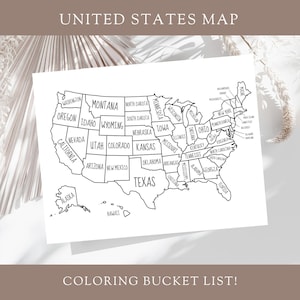 Karte von USA mit Namen zum ausdrucken, USA Bucket List, 50 Staaten Reise Checkliste, Journal Malseite für Kinder, Tracker, Amerika