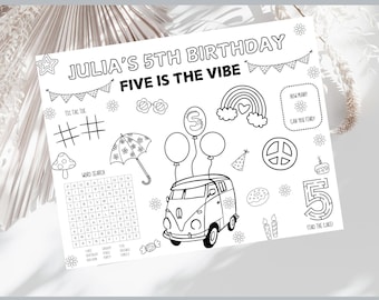 Five is a Vibe Coloring Page: Editable 5th Birthday Placemat (PDF)