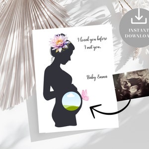Spersonalizowany Sonogram Sylwetka Kobiety w Ciąży, Sztuka Ciążowa, Pamiątka dla Nowej Mamy dla Dziecka, Rodzice Przyszłych, Kreatywne Wspomnienia, Do Wydrukowania