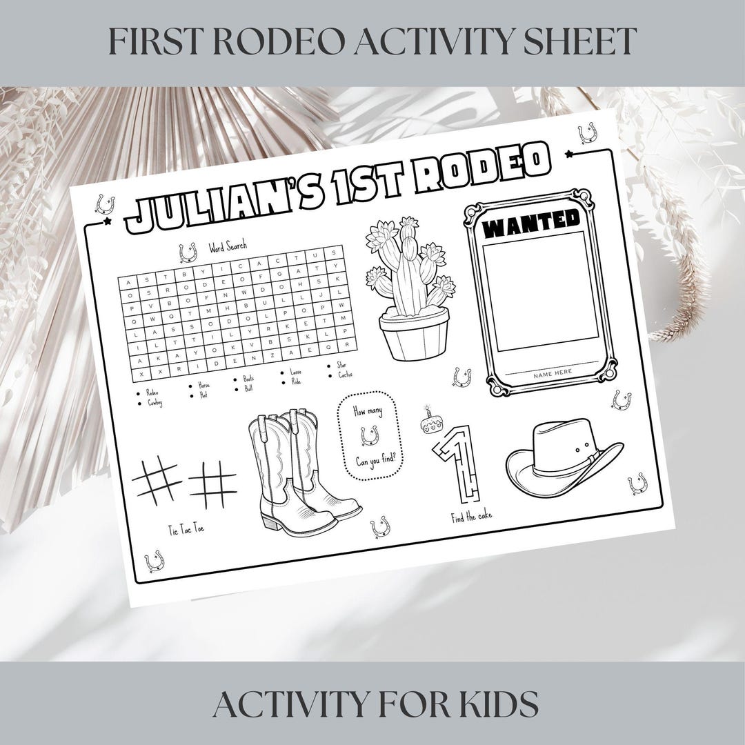 First Rodeo Activity Page First Rodeo Birthday Party Coloring Page, EDITABLE Kids Activity Sheet ...