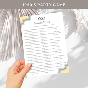 Decade Trivia Game, Fun Trivia 1950er Jahre, Fünfziger Jahre, 70er Geburtstag Party Action, geboren 1955, 70 Jahre alter Mann Frau Him Her, Quizfragen