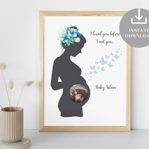 Spersonalizowany Sonogram Sylwetka Kobiety w Ciąży, Sztuka Ciążowa, Pamiątka dla Nowej Mamy dla Dziecka, Rodzice Przyszłych, Kreatywne Wspomnienia, Do Wydrukowania