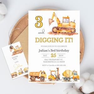 Construction Birthday Invitation, Dirty 3rdy Invite, Boy Turning Three, Girl Party Unisex, Third Birthday, Editable Canva Template, Any Age