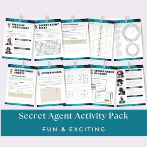 Secret Agent Activity Pack, Spy Bundle, Fun Exciting Kids Games, Birthday Printable, Young Children Detective, Decipher Codes, Investigate