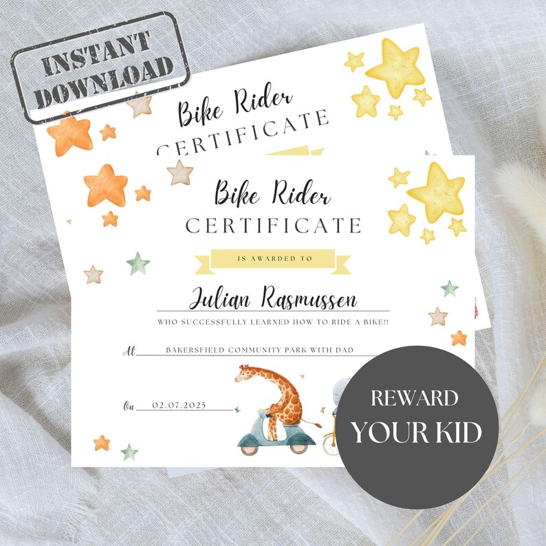 Bike Rider Certificate: Kids Milestone Award (editable Canva Template ...