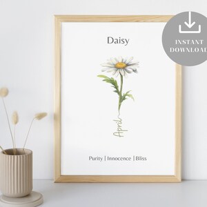 April Birth Month Flower Printable Wall Art, Daisy Meaning, Watercolor Minimal Nursery Decor, Birthday Gift Idea, Baby Shower Present