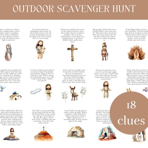 Outdoor Christian Scavenger Hunt, Christ & Bible Story, Passover Activity for Kids, Religious Treasure Hunt, True Meaning of Easter Clues