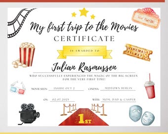 My First Movie Certificate: Editable Cinema Keepsake (Digital Download)