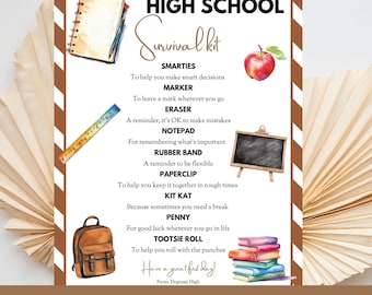 Survival Kit for High School, Printable, Back to School, Teacher Gift, Back to School PTA, Thank You Gift Idea, Editable, Good Luck Student