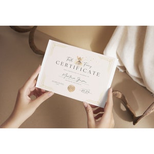 Editable Tooth Fairy Certificate for Losing First Tooth, Gold and Creme Color Receipt for Girls, Glimmer & Fairytale, Milestone Celebration