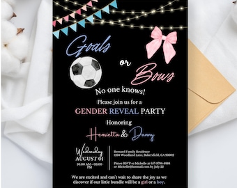 Goals or Bows Gender Reveal Invitation, Soccer, Bows (Editable, Digital Download)