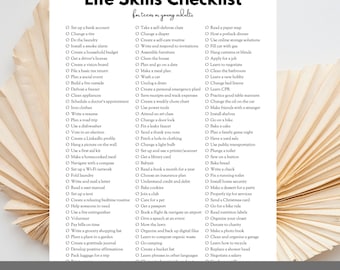 Life Skills Checklist for Teens & Young Adults, Youth Readiness, Tracker, Bucket List, Graduation Gift, Printable Editable, Teaching Kids