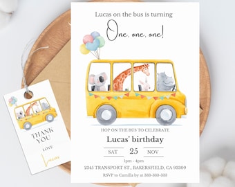 School Bus Birthday Invitation: Wheels on the Bus, EDITABLE (Digital Download)
