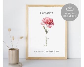 January Birth Flower Carnation Watercolor Art (PDF)