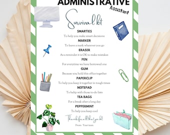 Kit de supervivencia para asistente administrativo: etiqueta editable e imprimible (PDF)