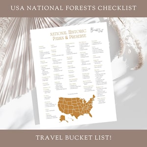 USA National Historic Parks Checklist, Travel Bucket List, US Family Road Trip Planner, Keepsake, Adventure Tracker, America Vacation