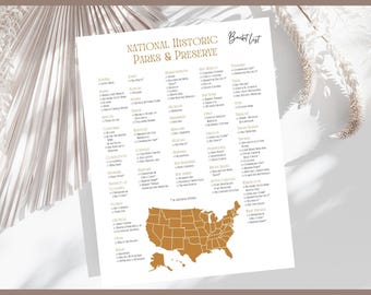 USA National Historische Parks Checkliste: Travel Bucket List (PDF)