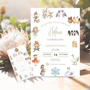 Invitación a la fiesta de Navidad de 12 días, plantilla de invitación navideña con villancico para cumpleaños de niños y niñas, reunión navideña de temporada editable, se adapta a CUALQUIER EDAD