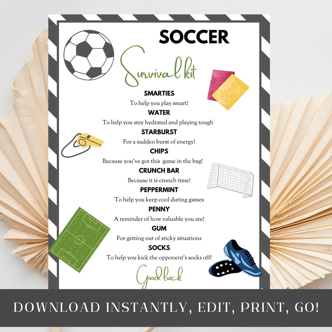Soccer Survival Kit Tag Printable: Editable Good Luck Gift (PDF) - Etsy