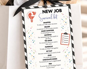 New Job Survival Kit Tag, Editable Template Gift Basket Card