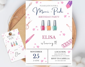 Invitación de cumpleaños para salón de uñas: Fiesta de manicura y pedicura (Plantilla imprimible de Canva)