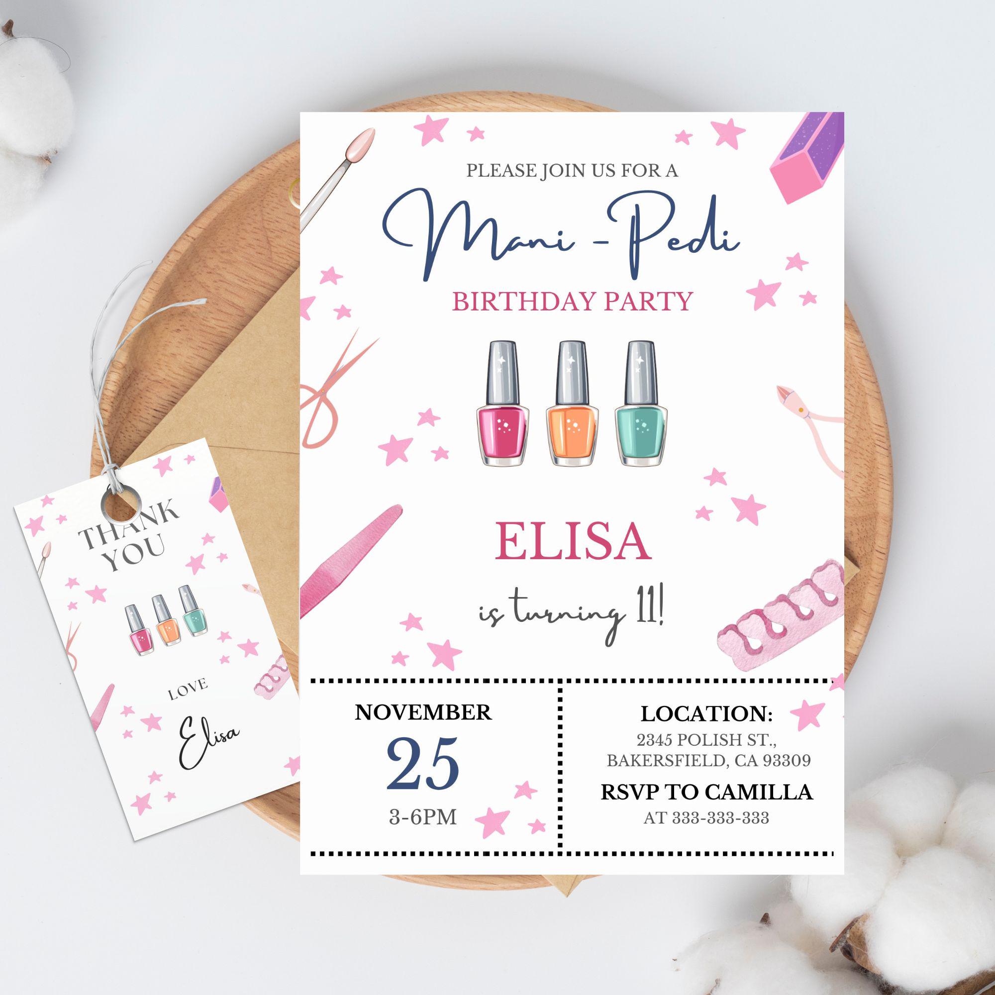 Nail Salon Birthday Invitations, Mani Pedi Party Invite, Girl Tween ...