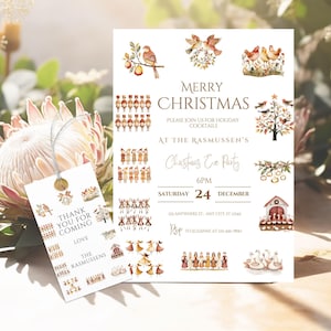 12 dagen kerstfeestuitnodiging, Carol Holiday Invite, feestelijke evenementkaart, bewerkbare seizoensgebonden kerstbijeenkomst, aangepaste cocktailavond