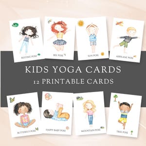Tarjetas con posturas de yoga para niños, 12 actividades imprimibles para calmarse, atención plena al movimiento para niños, educación física, tarjetas didácticas para crear fluidez, pequeños yoguis