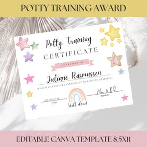 Certificado de reconocimiento por aprender a ir al baño para niños, premio para niños pequeños, diploma editable, logro, recuerdo, hito imprimible, niñas