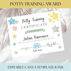 Certificado de reconocimiento por aprender a ir al baño para niños, premio para niños pequeños, diploma editable, logro, recuerdo, hito imprimible, para niños
