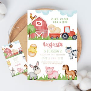Invitación para el segundo cumpleaños de Barnyard, invitación de animales de granja para niñas, plantilla editable Canva, cualquier edad, segundo cumple dos años, fiesta infantil imprimible