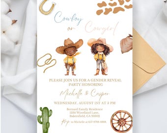 Western Gender Reveal Invitation: Cowboy or Cowgirl, Editable Card (Digital Download)