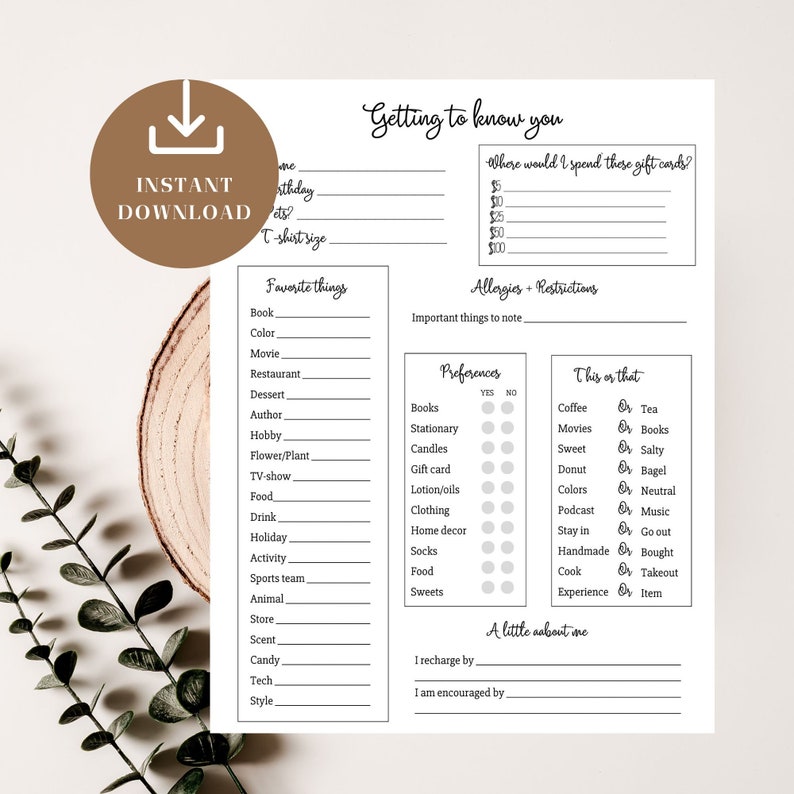 My Favorite Things List: Employee & Coworker Printable (PDF) - Etsy