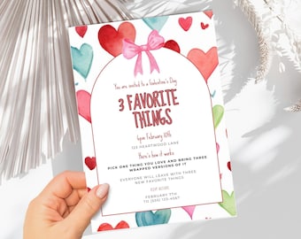 Galentine's Day Invitation: 3 Favorite Things Party (Editable Canva Template)