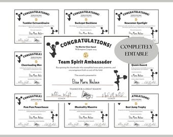 Editable Cheerleading Award Certificate: Team Banquet Template (Canva)