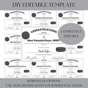 Hockey-Preis, Zeremonie-Zertifikate, Bankett zum Saisonende, Eis- und Feldhockey-Team-Party-Printables, bearbeitbare Canva-Vorlage