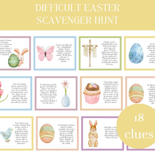 Difficult Easter Scavenger Hunt Clues For Teen, Challenging Tween Easter Treasure Hunt, Indoor Activity for Older Kids, Riddles to Find Eggs