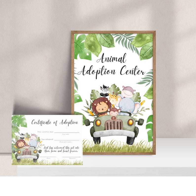 Safari Animal Adoption Certificate & Sign (PDF Printable) - Etsy