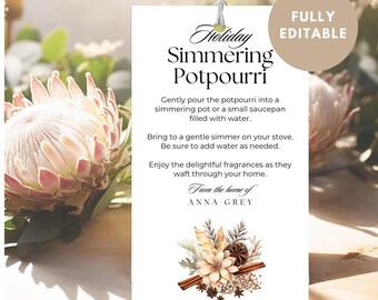 Weihnachtspotpourri Tag: Editierbarer Feiertags-Simmering Pot (Printable)