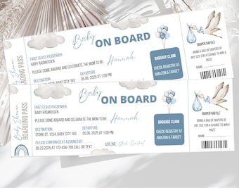 Travel Themed Baby Shower Boarding Pass Invitation (Editable PDF)