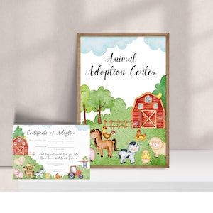 Adopt a Farm Animal Geburtstagsschild, Adoptionsurkunde für Haustiere, Stofftier-Diplom, druckbarer Vertrag, Barnyard-Themen-Party-Leckerei