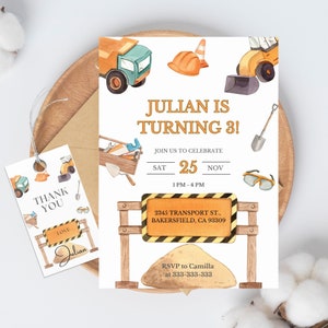 Construction Birthday Invitation, Dirty 3rdy Invite, Boy Turning Three, Girl Party Unisex, Third Birthday, Editable Canva Template, Any Age