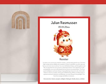 Lunar Year Rooster Poster: Chinese Zodiac Nursery Art (Editable, Digital Download)