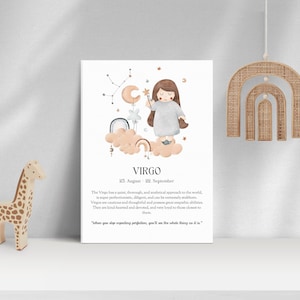 Virgo Zodiac Sign Poster for Kids, Zodiac Quotes & Description, Boho Wall Art for Children&#39;s Room, Nursery Decor, Gift Idea Baby Shower