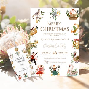 Convite para festa de 12 dias de Natal, convite para o feriado de Carol, cartão para evento festivo, reunião sazonal de Natal editável, coquetel personalizado para a véspera de Ano Novo