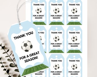 Soccer Thank You for a Great Season Printable Tag, Gift Bag Tag, End of Season, Football Team Party Printables, Coach Player Appreciation